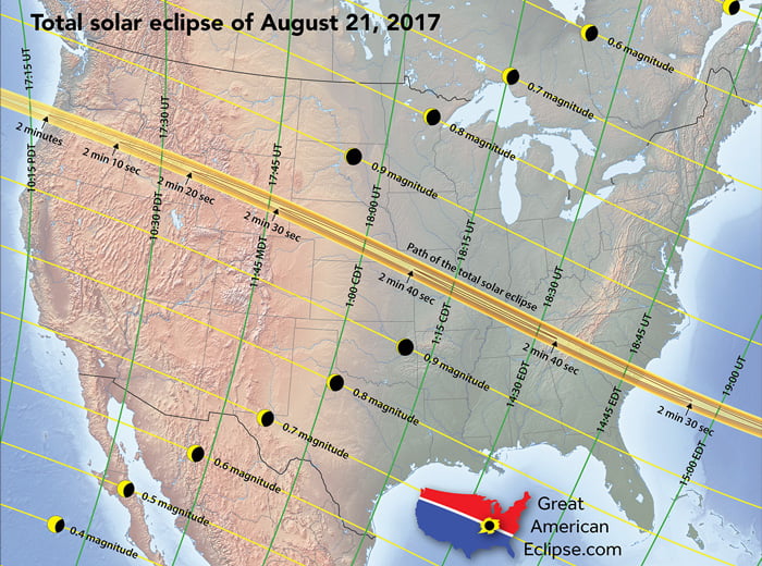 Zaćmienie Słonca USA mapa